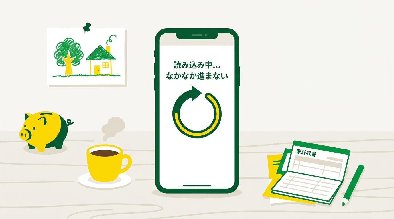 スマホの読み込みがぐるぐる回っている場面