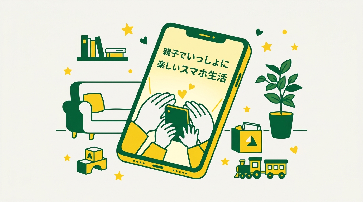 親子で一緒にスマホの設定やパケットギフトの画面を見ている温かい場面