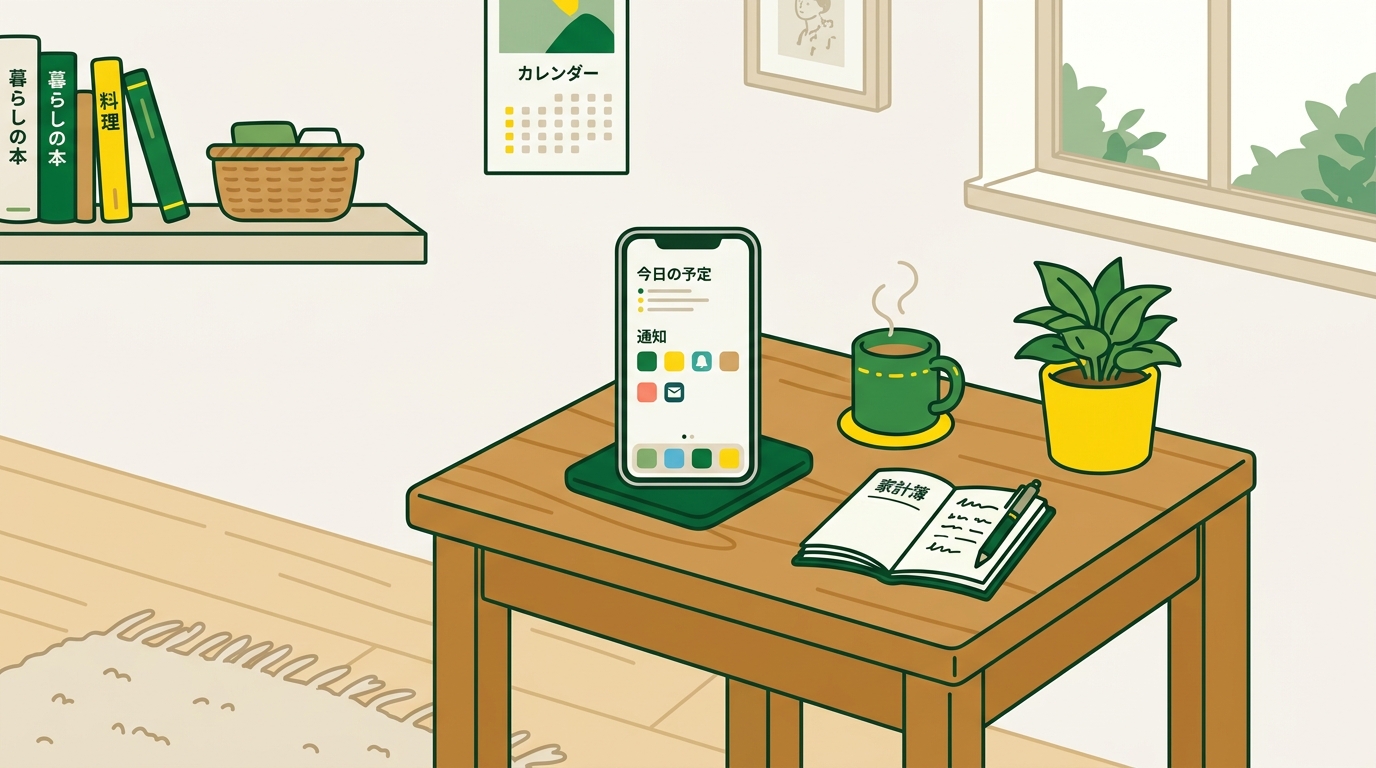 1人暮らしの部屋に置かれたスマートフォン